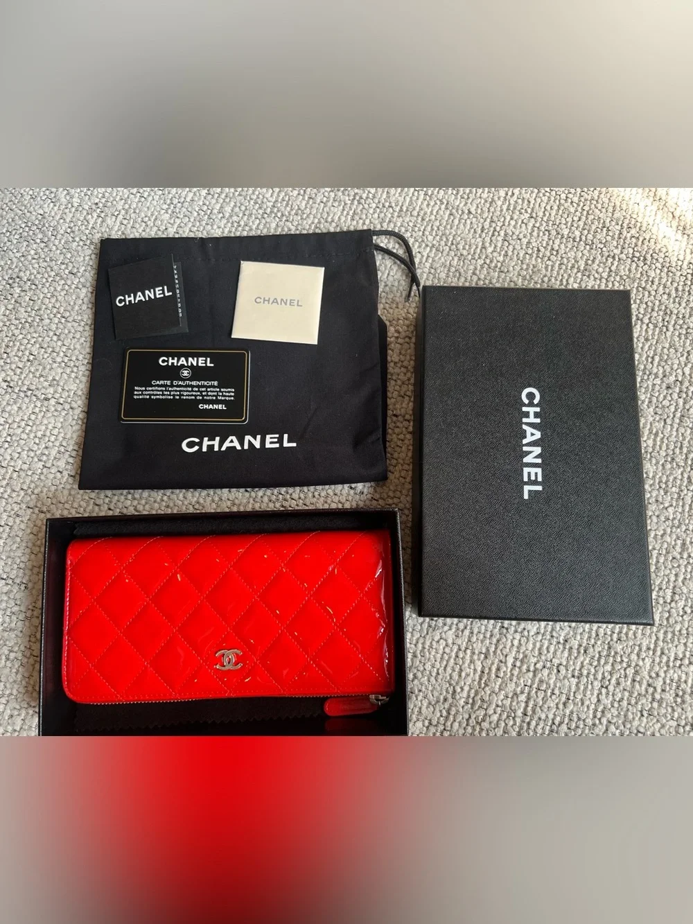 Chanel CC Quilted Red Patent Leather Long Wallet